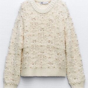 Zara XS Cream Sweater with Pearl Detailing
